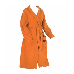 Bright orange adult bathrobe with tie and front pockets